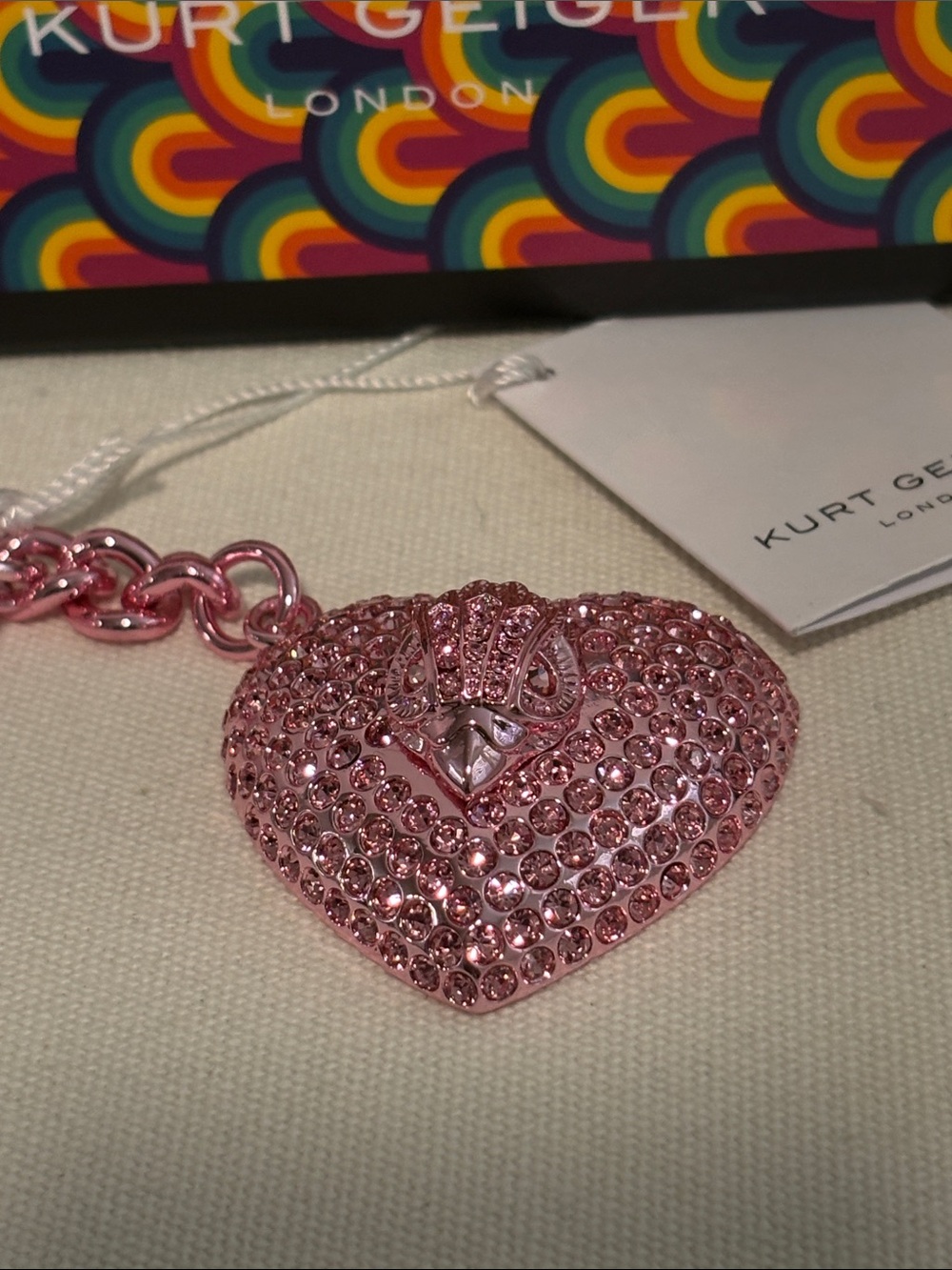 NIB KURT GEIGER Pink Heart Crystal Key Ring - Picture 4 of 6